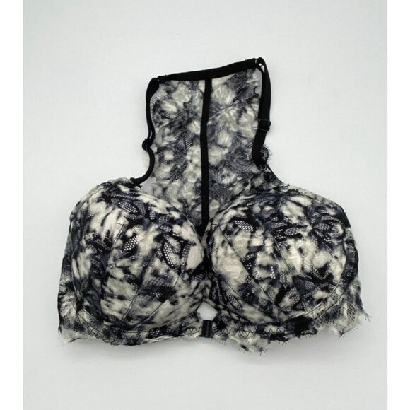 Pink Victoria's Secret Date Racerback Black White Floral Front Close Bra Sz 32DD - Picture 1 of 6